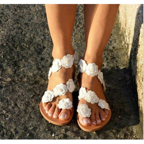 GLiving - Women Lace Sandals, Dressy White Flat Sandals, Boho Sandals ...