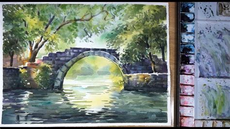 Watercolor landscape Painting : A Chinese Stone Bridge - YouTube | Watercolor landscape ...