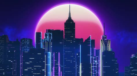 1920x1080 Synthwave City Retro Neon 4k Laptop Full HD 1080P HD 4k ...