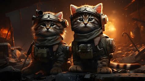 Premium AI Image | AIGenerated Two Cats in Military Soldier Uniforms Ready for the Warfield