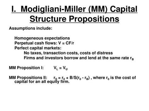 PPT - I. Modigliani-Miller (MM) Capital Structure Propositions ...