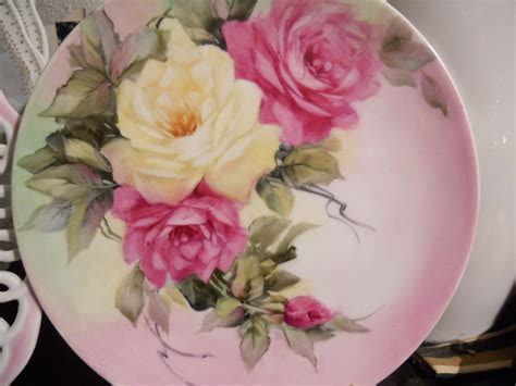 Yellow and ruby roses hand painted by June Watson | Porcelain painting ...