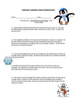 Percent Error Worksheet by Macie McMillan | Teachers Pay Teachers