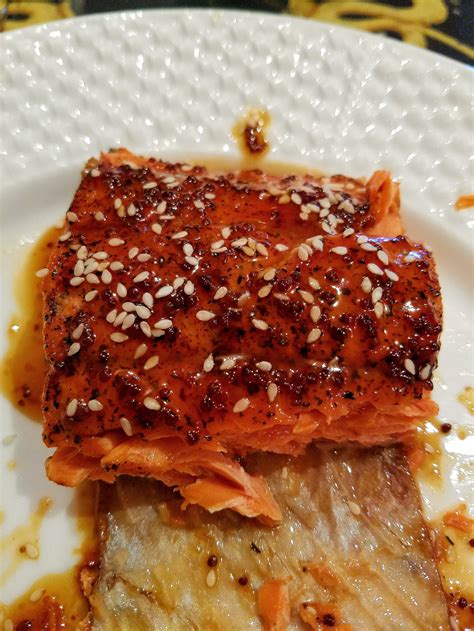 Salmon, brown sugar, soy sauce, mirin sake, rice vinegar, whole grain mustard, red pepper flakes ...