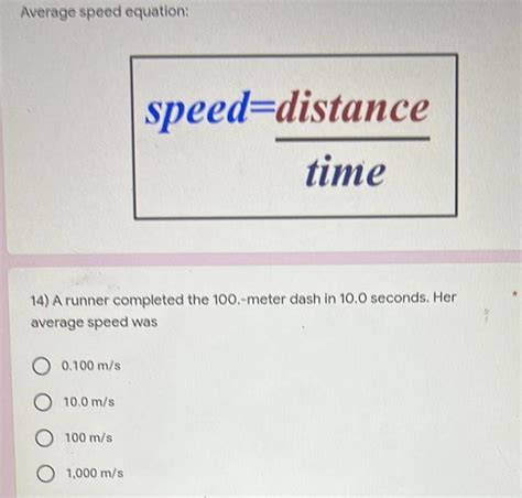 [ANSWERED] Average speed equation speed distance time 14 A runner - Kunduz