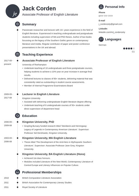 Academic Cv Curriculum Vitae Template Examples Amp Guide - Riset