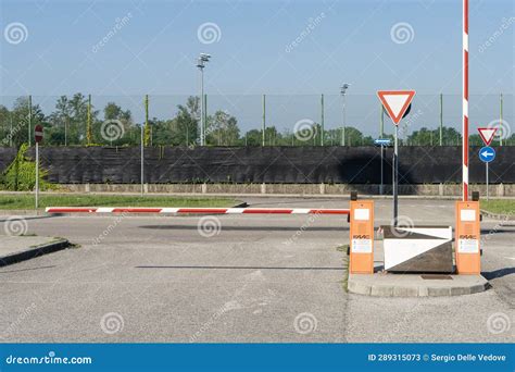 The entrance to a car park stock image. Image of sign - 289315073