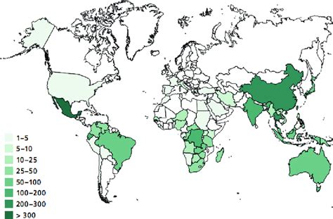 Recorded number of edible insect species, by country. Source: Centre ...