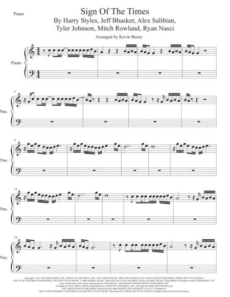 Sign Of The Times, Piano (Easy Key Of C) By - Digital Sheet Music For Individual Part,Sheet ...