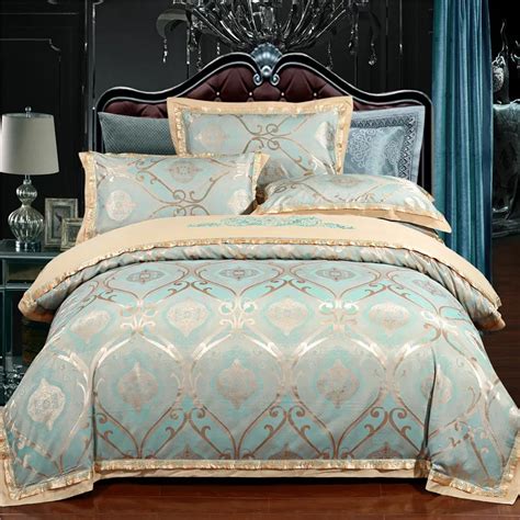 4PCS tencel silk bed linen set jacquard Embroidered luxury bedding sets/bedclothes queen king ...