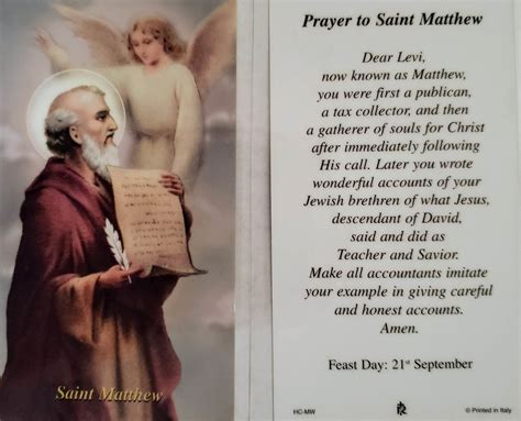 Prayer Card Prayer To Saint Matthew Feast Day September Laminated HC-MW ...