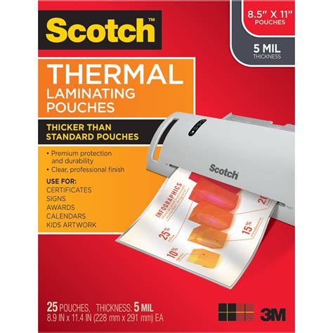 Scotch Premium Thermal Laminating Pouches 25 Pack, Letter Size Sheets ...