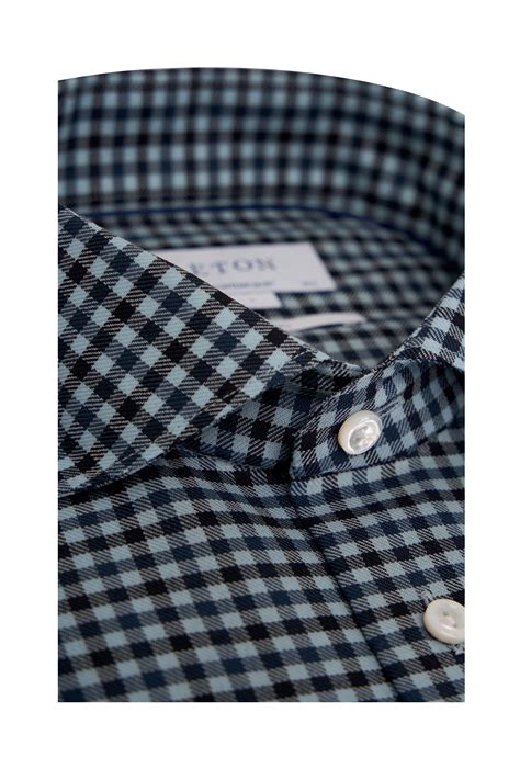 Eton - Dark Blue Check Merino Wool Dress Shirt | Mitchell Stores