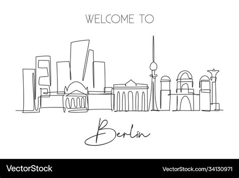 One continuous line drawing berlin city skyline Vector Image