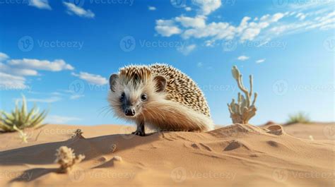 Photo of a Desert Hedgehog in a Desert with blue sky. Generative AI ...