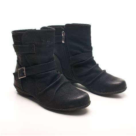 Ladies Black Flat Ankle Boots with Zipper - Online Boots