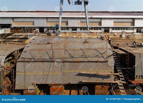 Ship Building Inside of Dry Dock Stock Photo - Image of boat, military ...