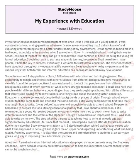 My Experience with Education Free Essay Example