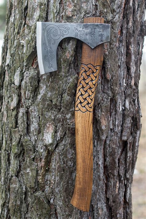 Hand-Forged Viking Axe, 52100 Steel with Etching on the Head with ...