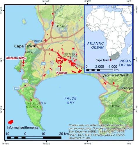 City of Cape Town informal settlements with the locations of Imizamo... | Download Scientific ...