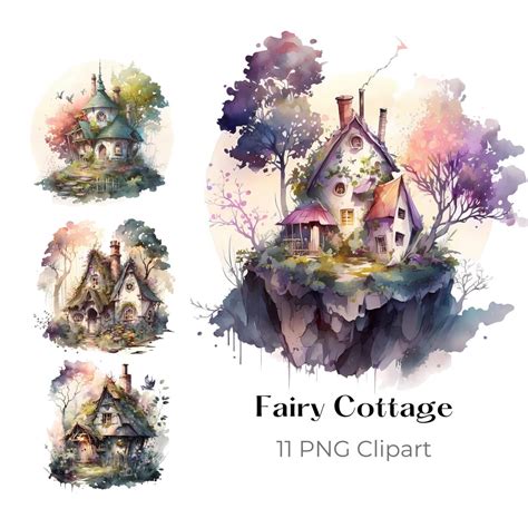 Fairy Cottage PNG Magical Watercolor Fantasy Clipart Digital Paper ...