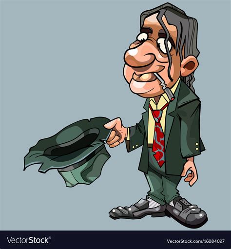 Cartoon homeless man in suit with tie asks Vector Image