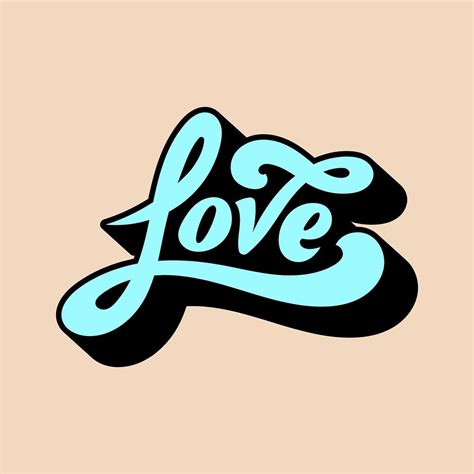 the word love is painted in blue and black on a beige background with an orange border