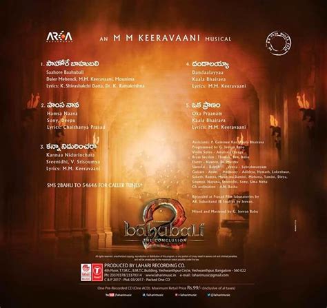 Bahubali 2 Audio Tracks List | cinejosh.com