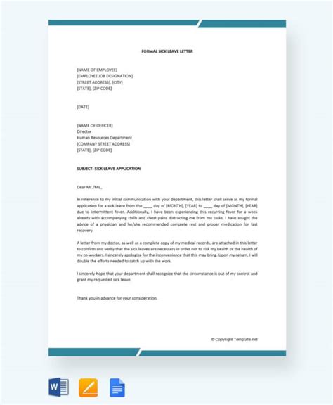 FREE 15+ Formal Sick Leave Letter Templates & Samples, PDF, Word, Google Docs, Pages