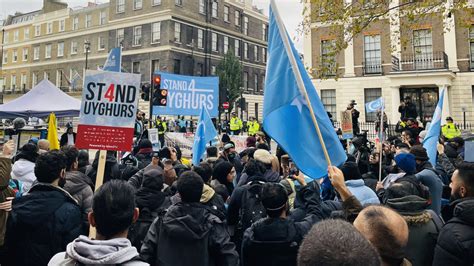 Thousands protest for Uyghur Muslims outside Chinese embassy