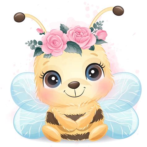 Cute bee clipart with watercolor illustration