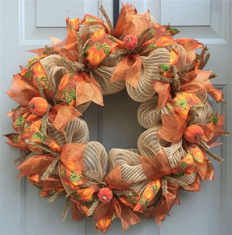 Fall Pumpkin Deco Mesh Burlap Wreath, Fall Wreath, Harvest Wreath ...