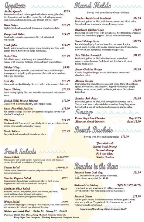 Menu of Beaches at Vilano in St Augustine, FL 32084