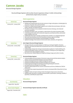 Structural Design Engineer Resume Examples and Templates