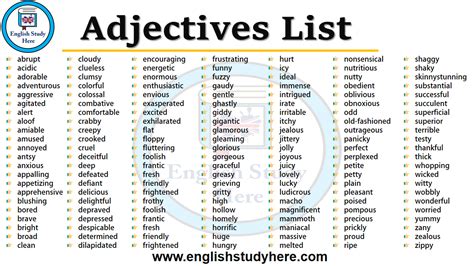 Adjectives List - English Study Here