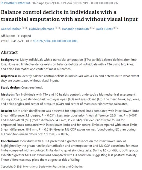 Balance control deficits in individuals with a transtibial amputation with and without visual ...