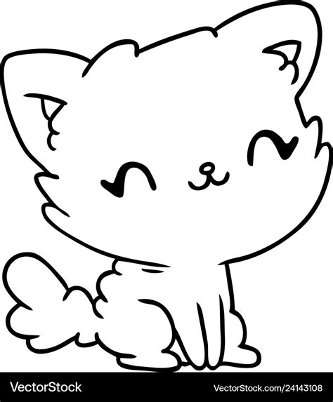 Line drawing cute kawaii fluffy cat Royalty Free Vector