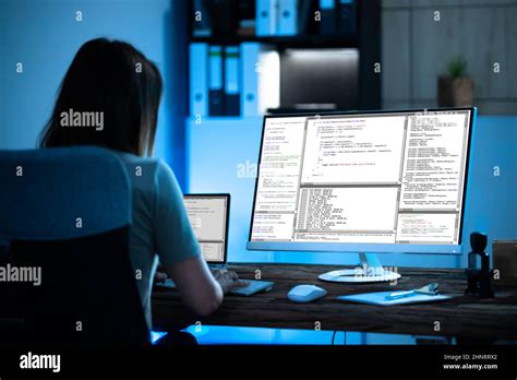 Programmer Woman Coding On Computer. Coder Girl Stock Photo - Alamy