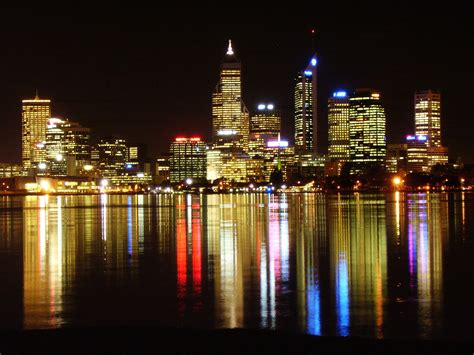 Perth Skyline At Night wallpaper | animals | Wallpaper Better