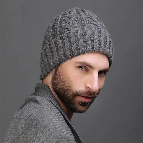 100% Wool Cashmere Men Winter Hat Knit Skullies Beanies Hats Male Double Layer Thicken Wool Hat ...