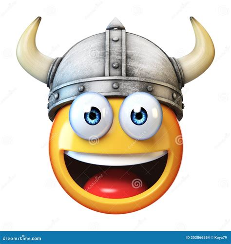 Viking Emoji Isolated On White Background, Emoticon Wearing Viking Helmet 3d Rendering Stock ...