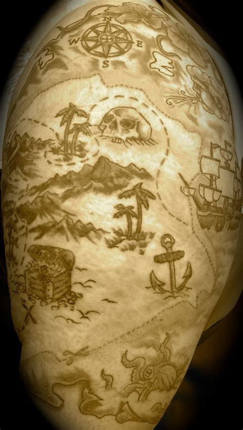 Treasure Island | Map tattoos, World map tattoos, Pirate map tattoo