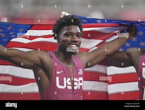 Noah Lyles wins the bronze during 200 meter for men at the Tokyo Olympics, Tokyo Olympic stadium ...