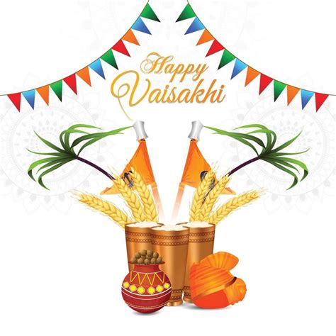 Happy vaisakhi design with wheat and drum 6952156 Vector Art at Vecteezy