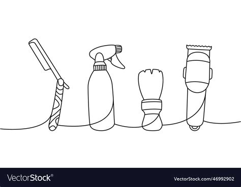 Barber shop tools one line continuous drawing Vector Image