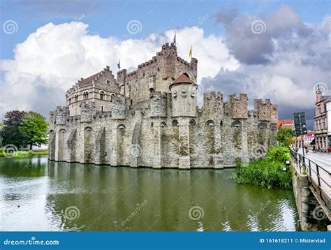 Medieval Gravensteen Castle In Ghent, Belgium. In Cloudy Weather ...