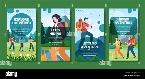 Hiking Mountain Social Media Stories Template Flat Cartoon Background ...