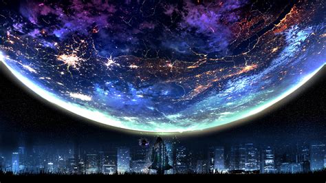 Planet, Night, City, Landscape, Scenery, Anime, 4K, #117 Wallpaper PC ...