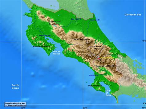 Costa Rica Physical Map - A Learning Family