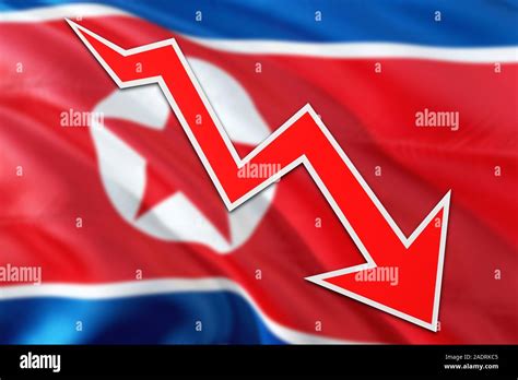 North Korea economy graph is indicating negative growth, red arrow going down with trend line ...